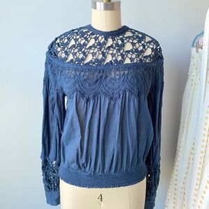 Free People Lace Long Sleeve Top